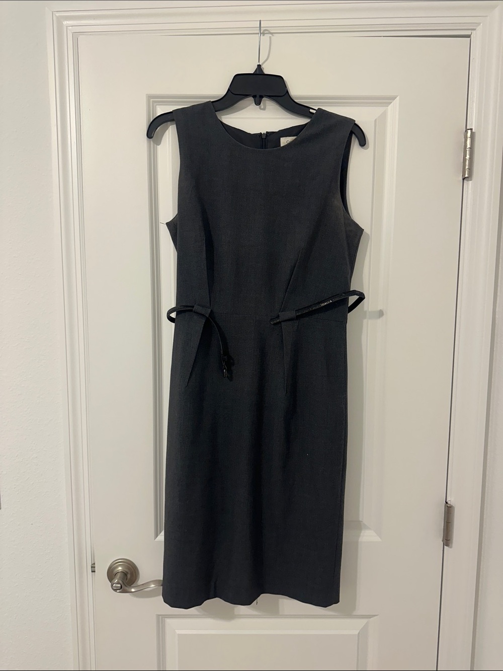 Sleeveless Black Sheath Dress with Belt Detail
